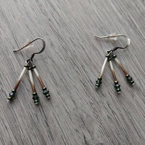 Beaded Quill Earrings 925 Sterling Silver Hooks